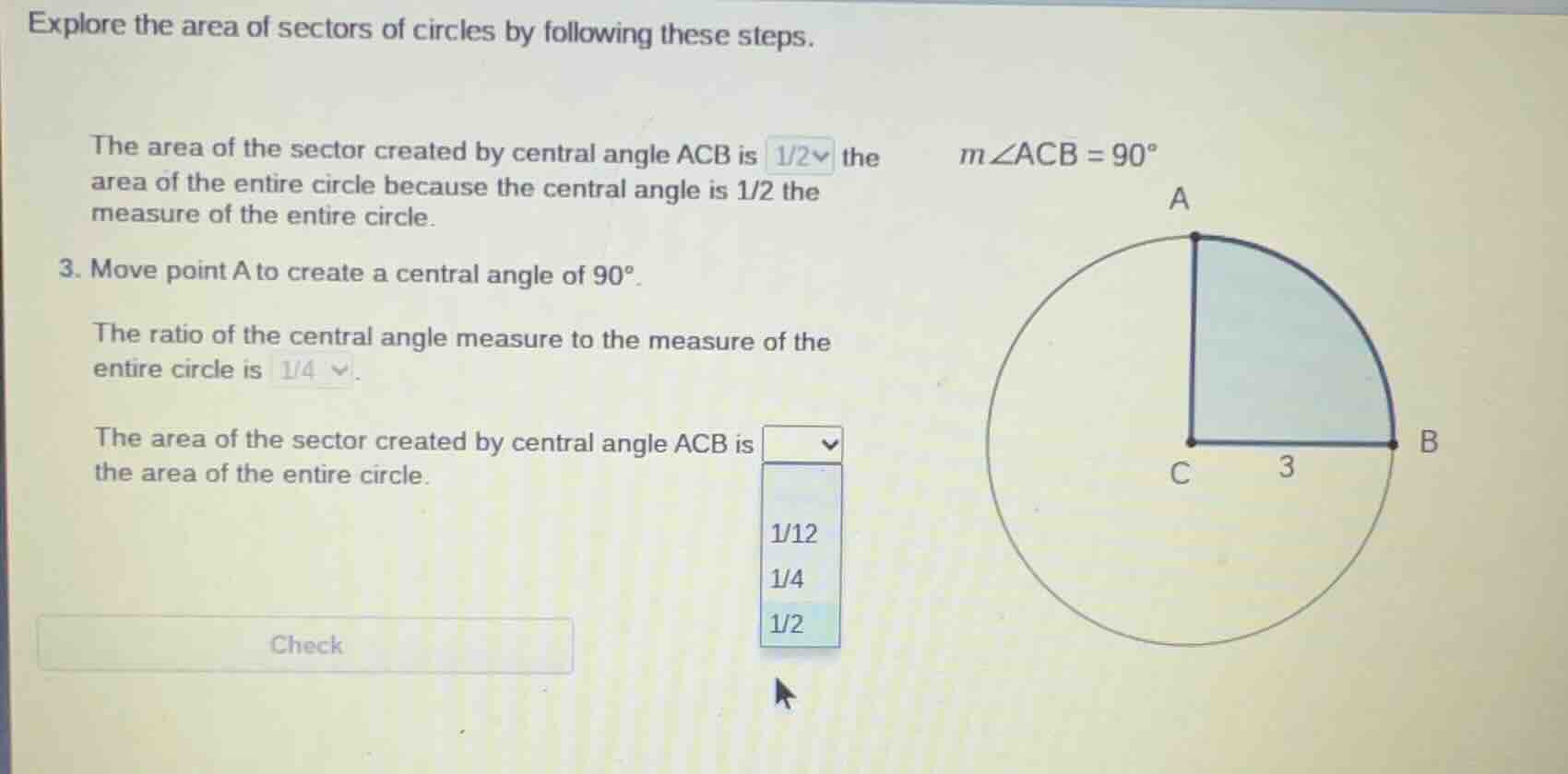 explore the area of sectors of circles by following these steps. the ar…