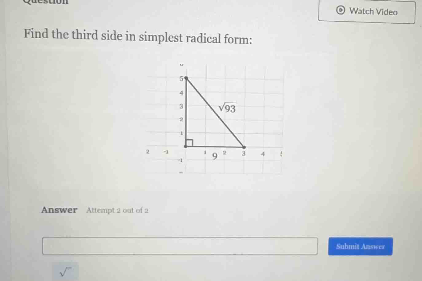 find the third side in simplest radical form: