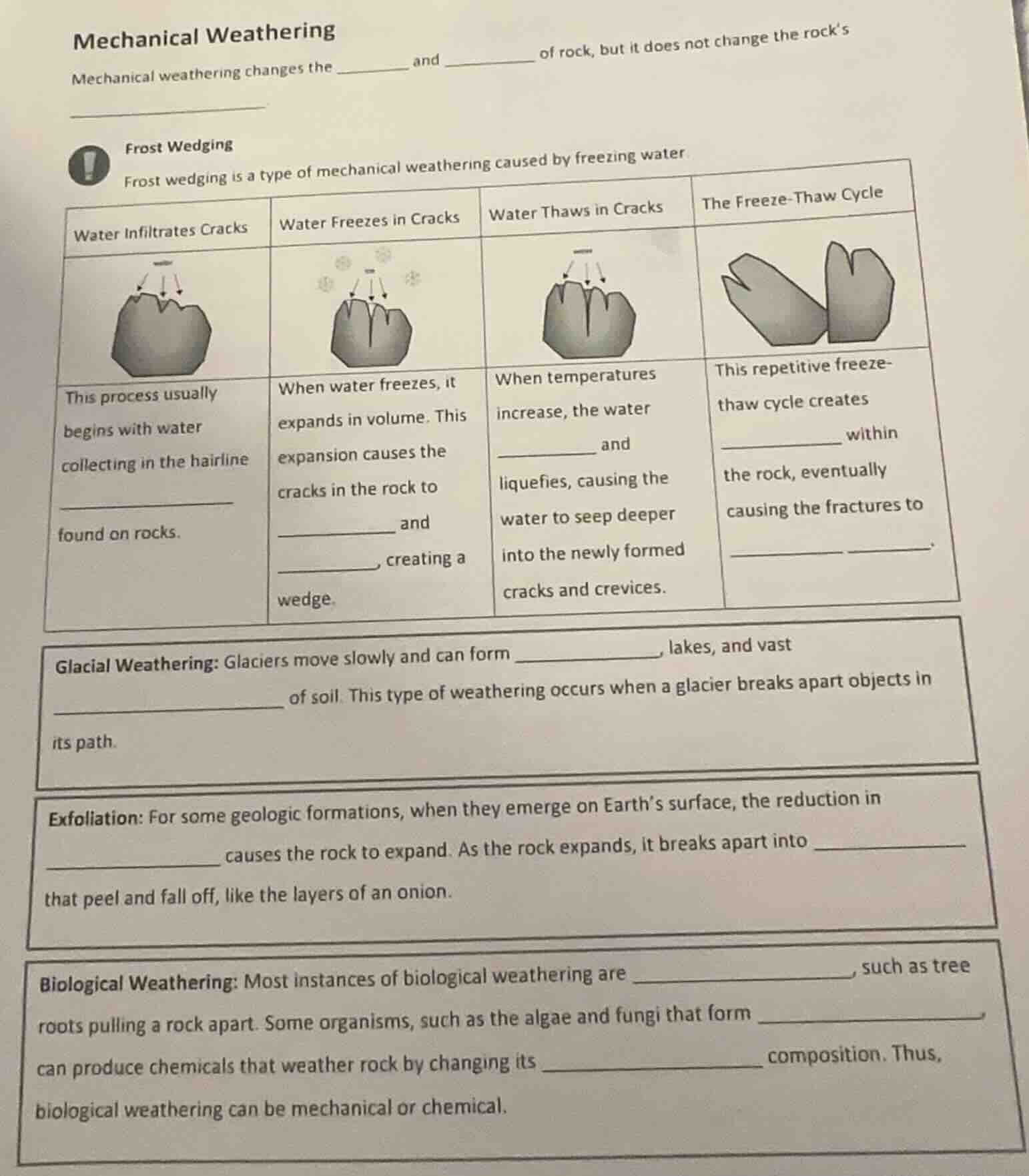 mechanical weathering mechanical weathering changes the ______ and ____…