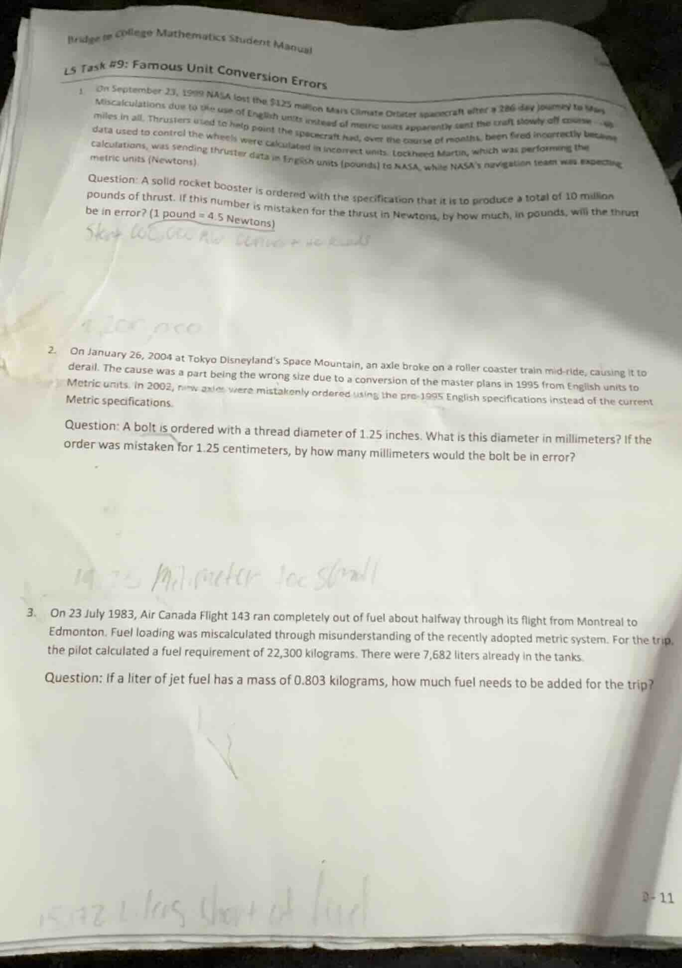 bridge to college mathematics student manual ls task #9: famous unit co…