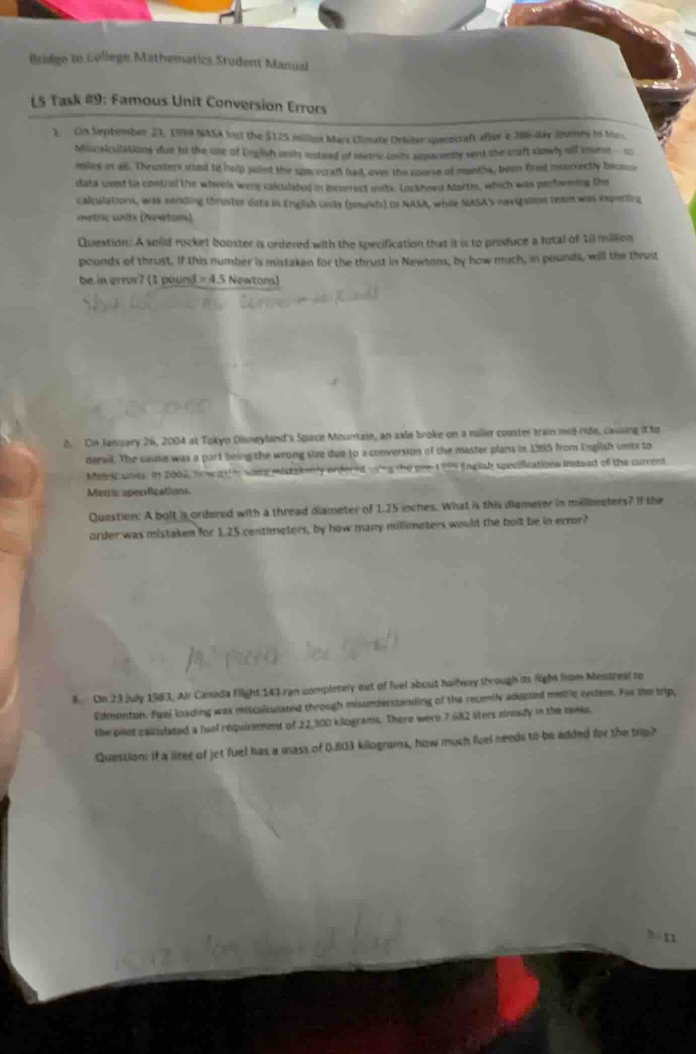 bridge to college mathematics student manual l5 task #9: famous unit co…