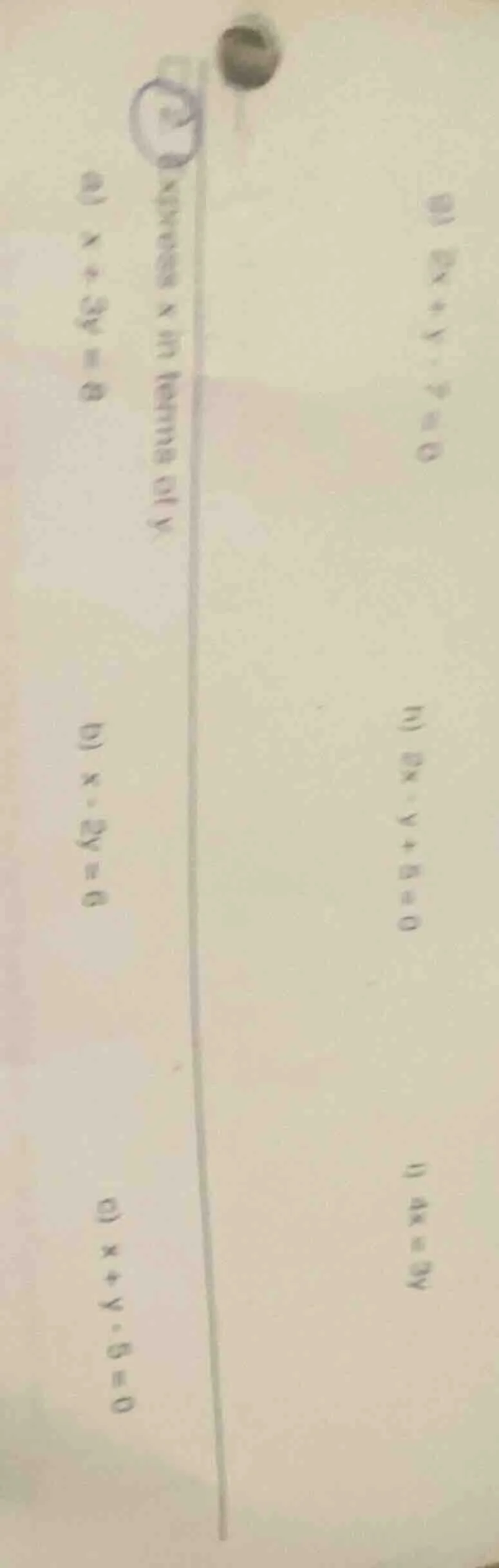 express x in terms of y a) ( x + 3y = 0 ) b) ( x - 2y = 0 ) c) ( x + y …