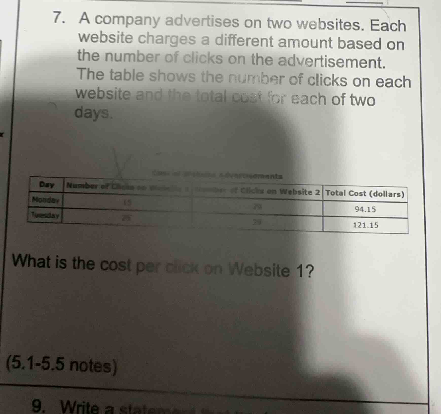 7. a company advertises on two websites. each website charges a differe…