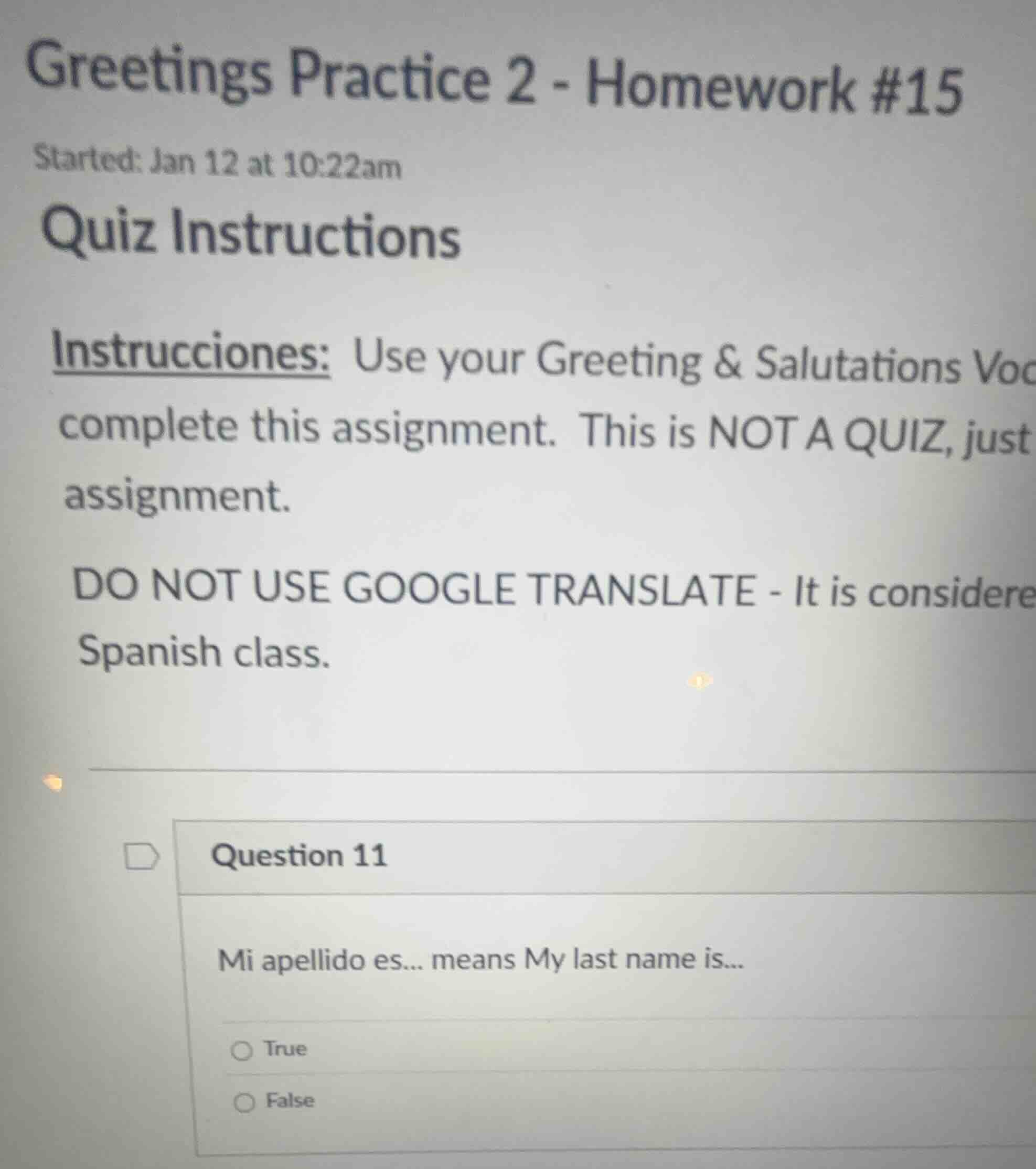 greetings practice 2 - homework #15 started: jan 12 at 10:22am quiz ins…
