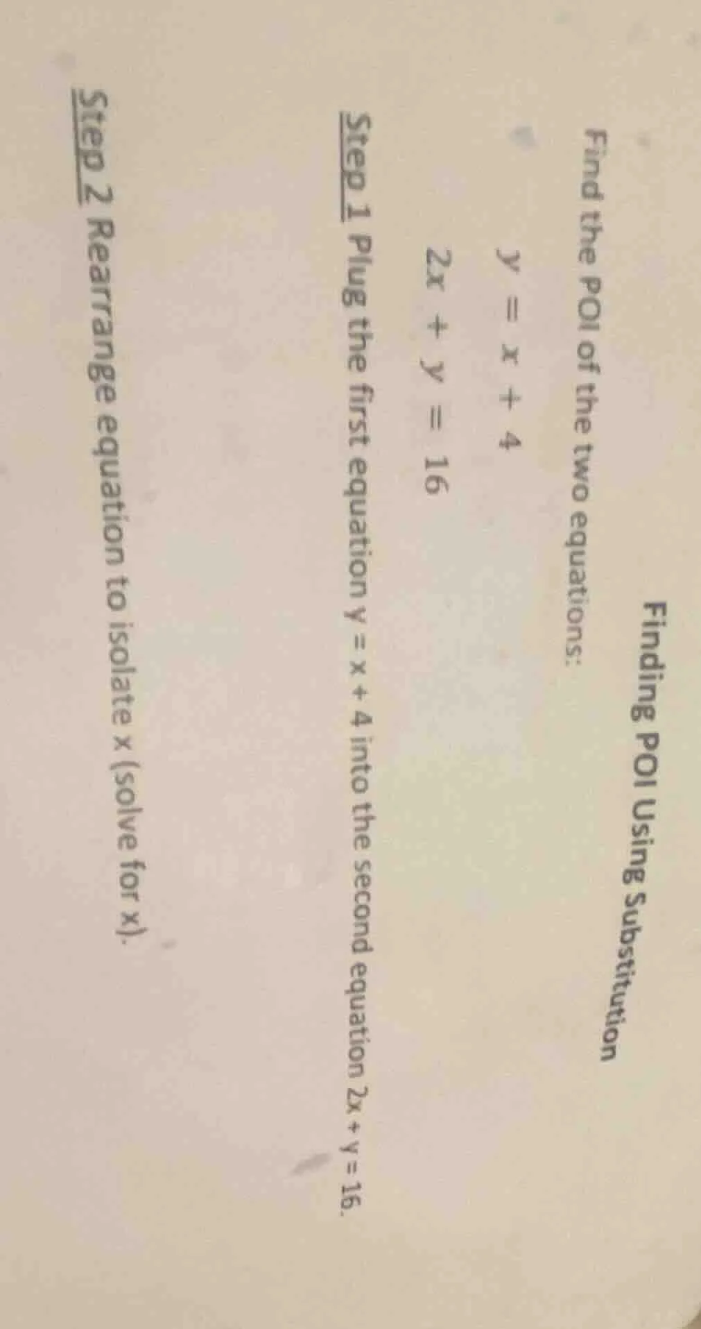 finding poi using substitution find the poi of the two equations: $y = …