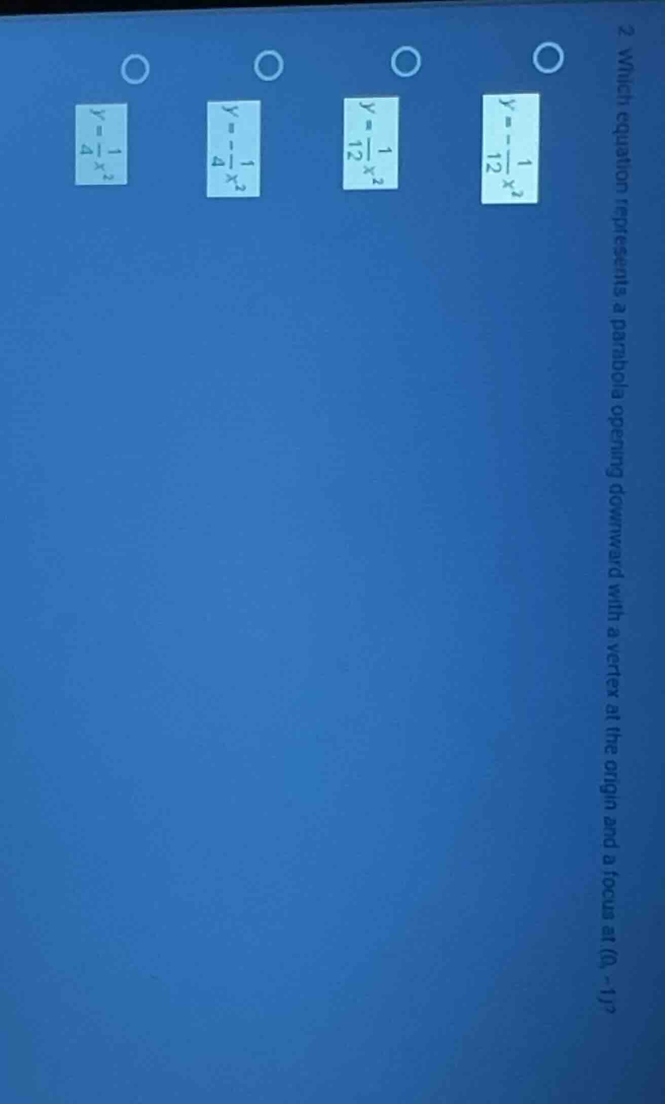 2 which equation represents a parabola opening downward with a vertex a…