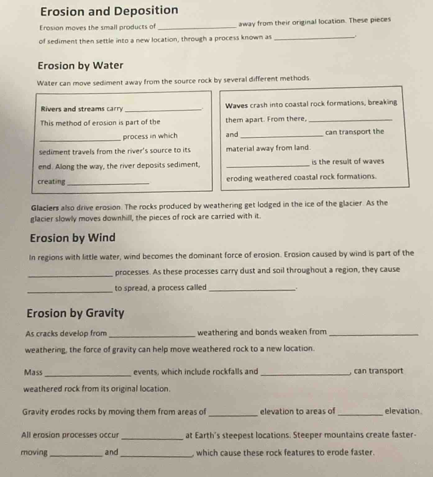 erosion and deposition erosion moves the small products of ____________…