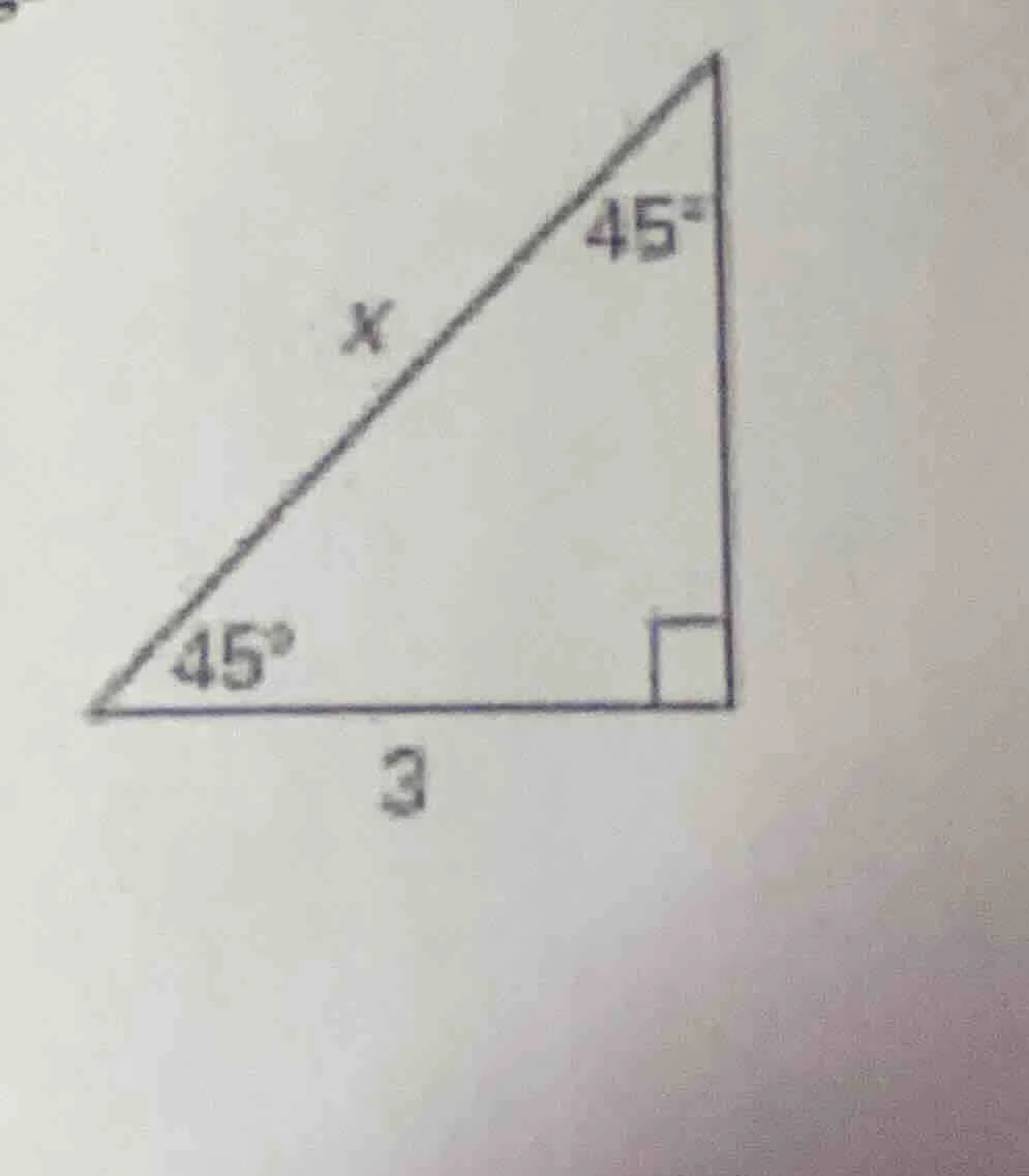 in the right triangle with a right angle, one acute angle is 45°, anoth…