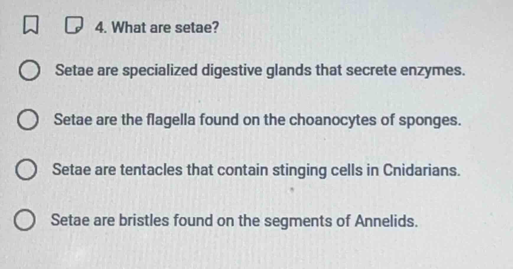 4. what are setae? setae are specialized digestive glands that secrete …