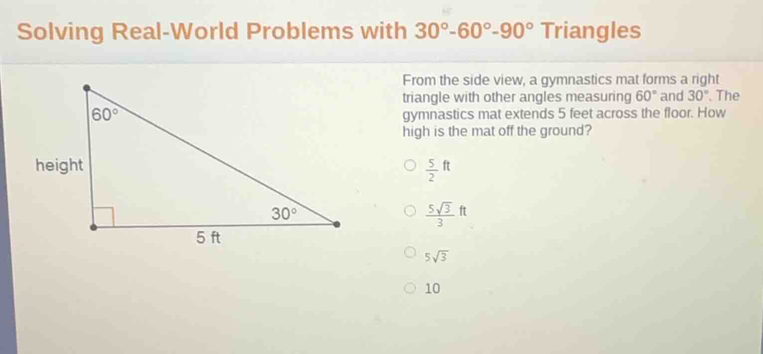 solving real - world problems with 30° - 60° - 90° triangles from the s…