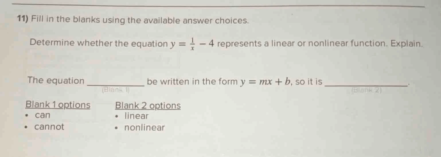 11) fill in the blanks using the available answer choices. determine wh…