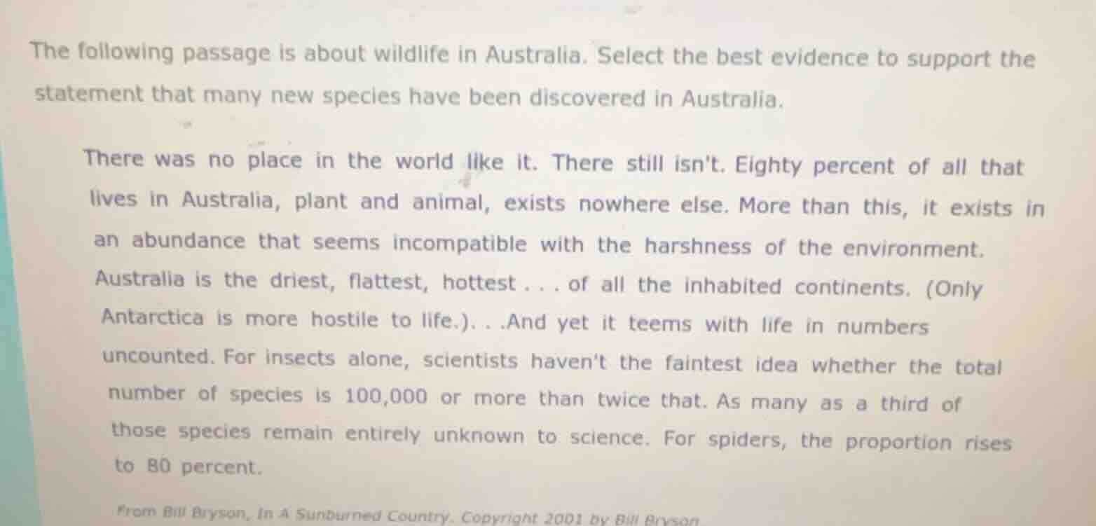 the following passage is about wildlife in australia. select the best e…