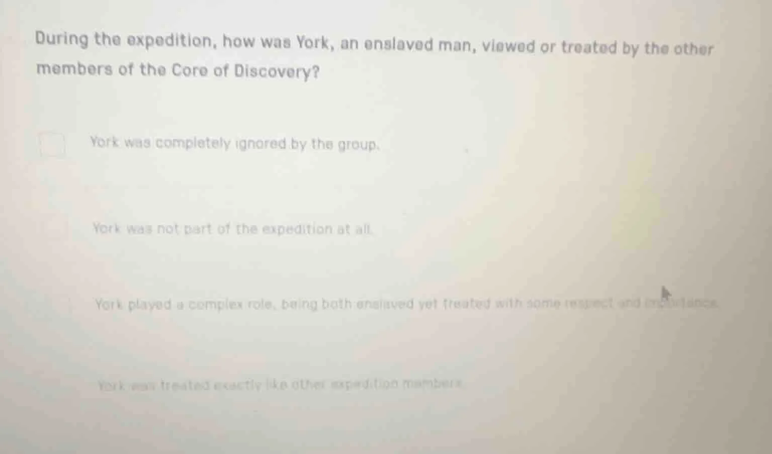 during the expedition, how was york, an enslaved man, viewed or treated…