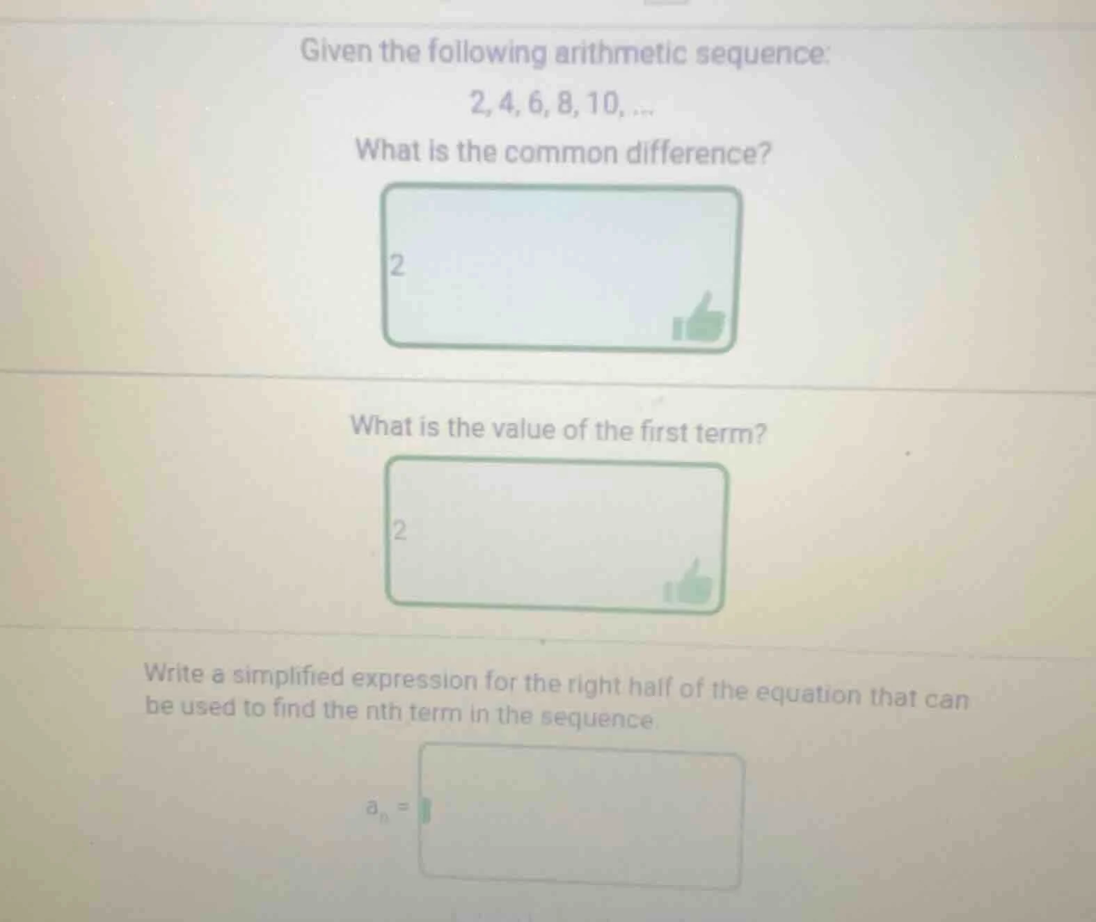 given the following arithmetic sequence: 2, 4, 6, 8, 10, ... what is th…