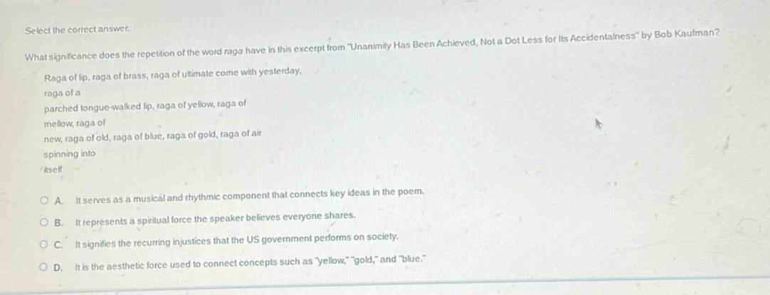 select the correct answer. what significance does the repetition of the…