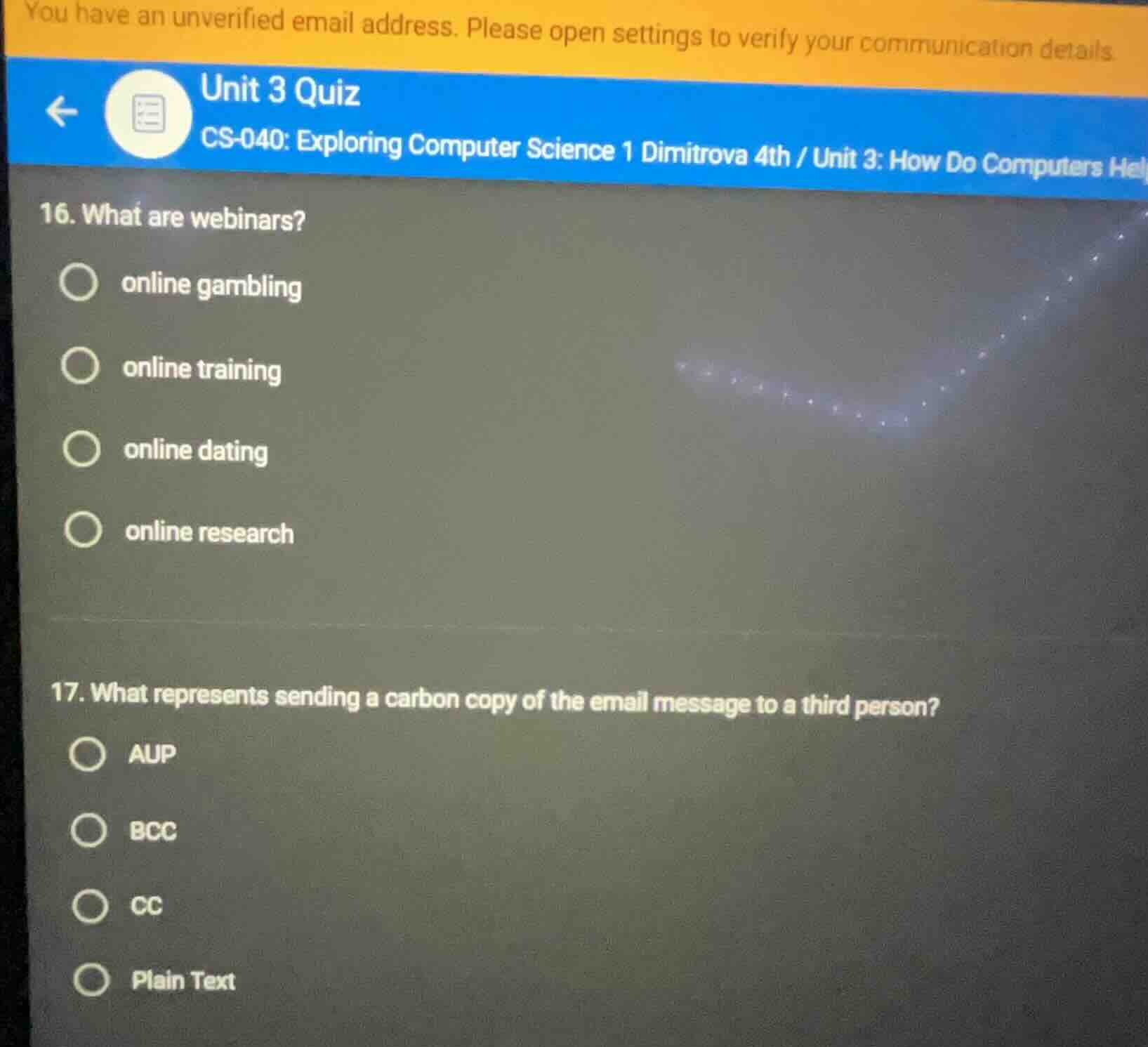 you have an unverified email address. please open settings to verify yo…