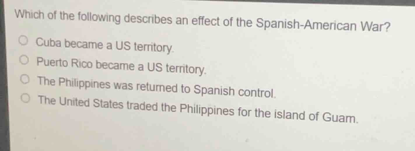 which of the following describes an effect of the spanish-american war?…