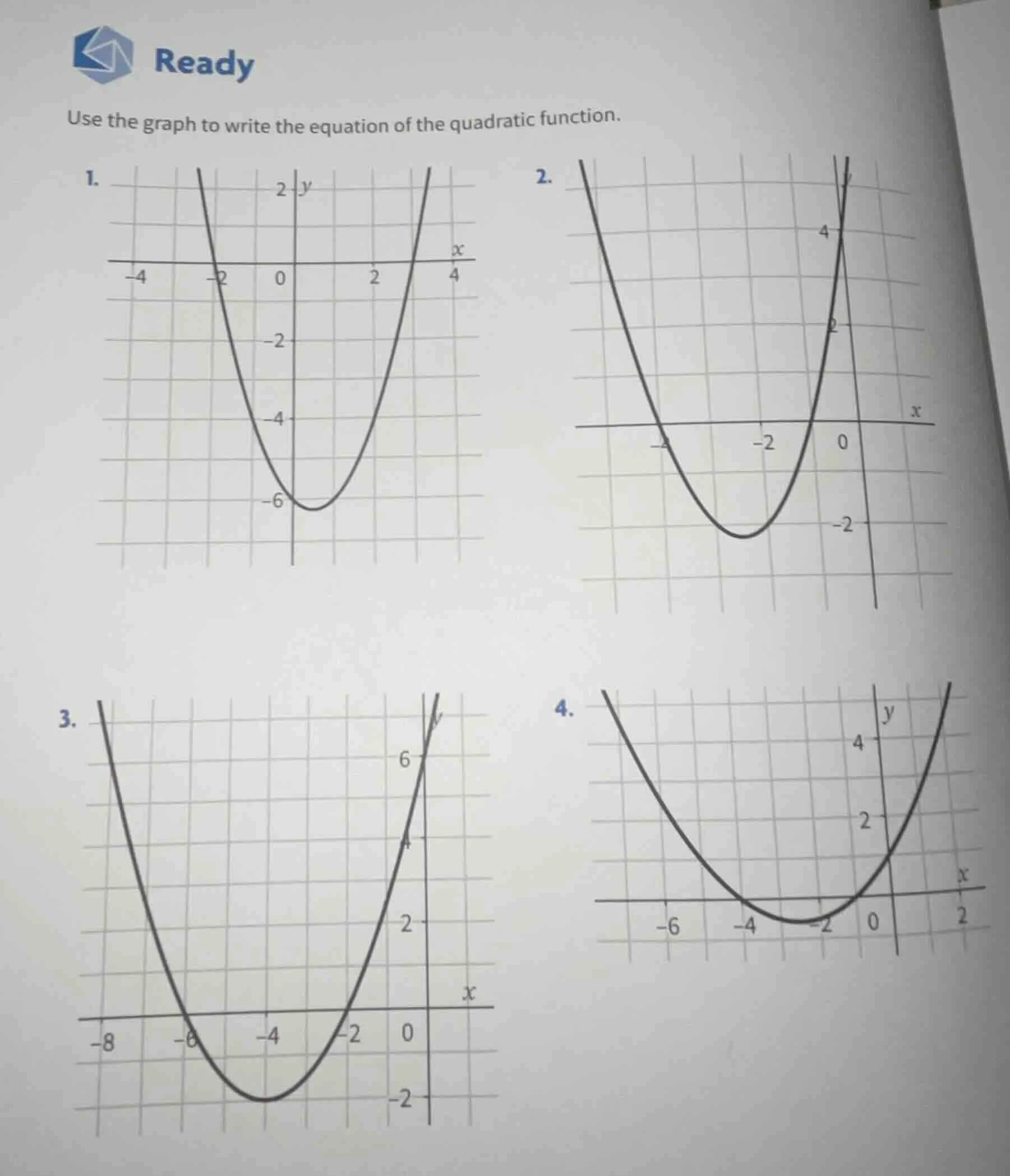 ready use the graph to write the equation of the quadratic function. 1.…