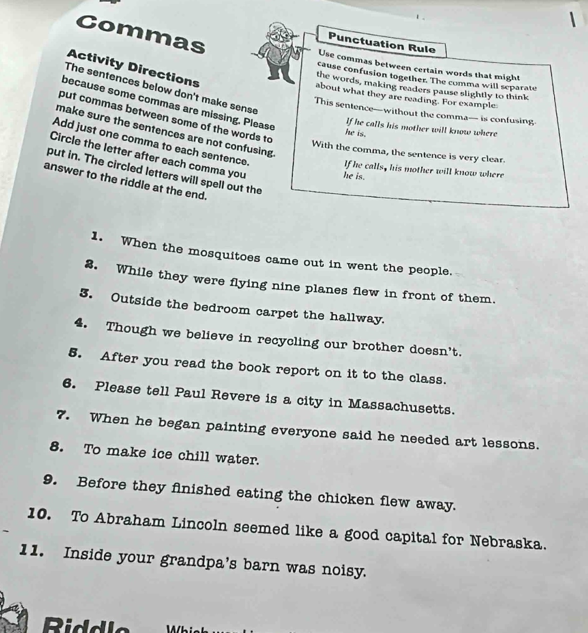 commas activity directions the sentences below don’t make sense because…