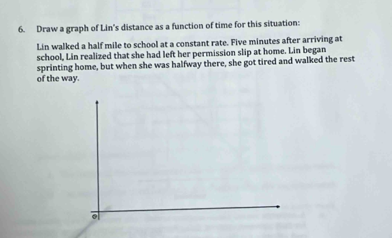 6. draw a graph of lin’s distance as a function of time for this situat…