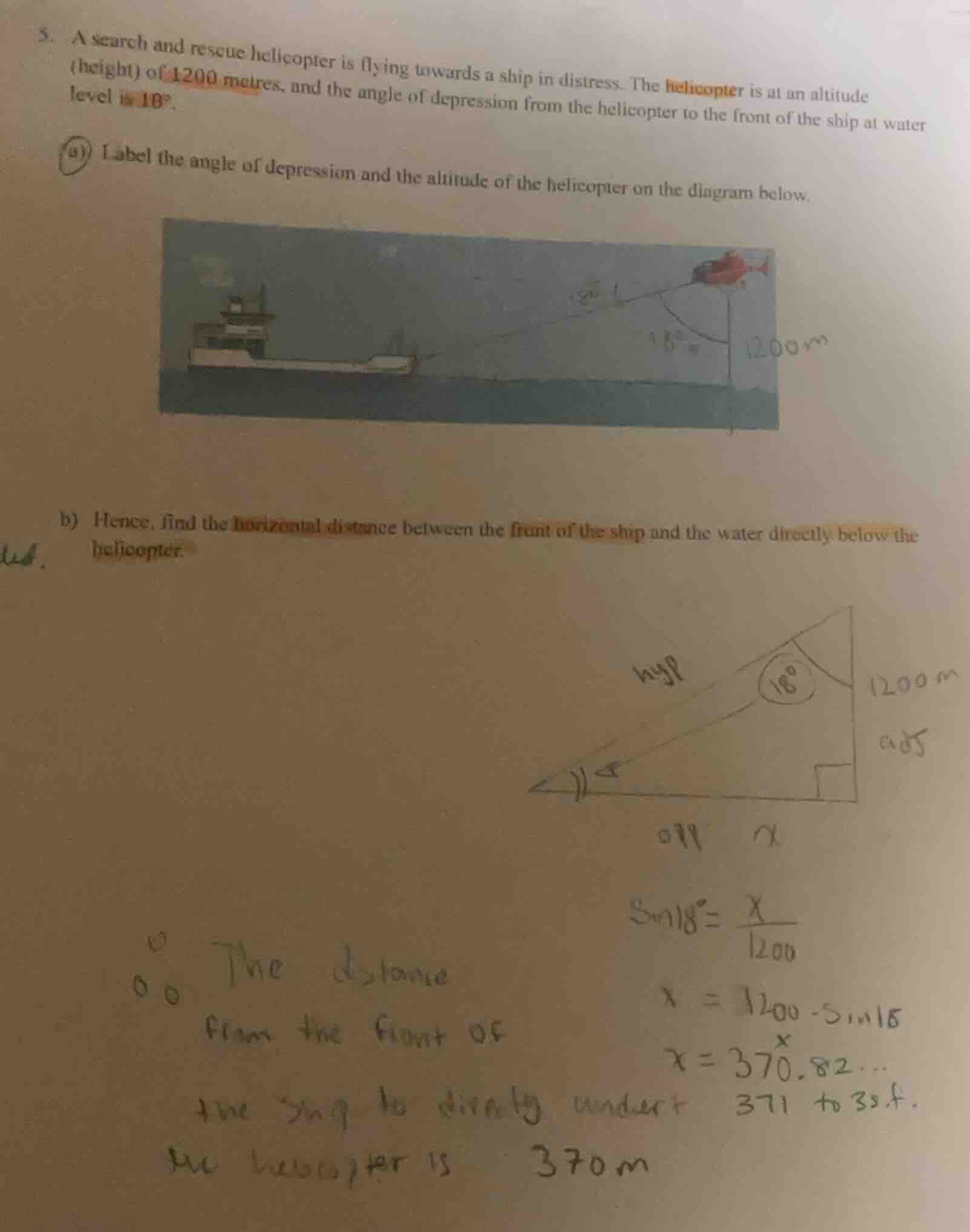 5. a search and rescue helicopter is flying towards a ship in distress.…