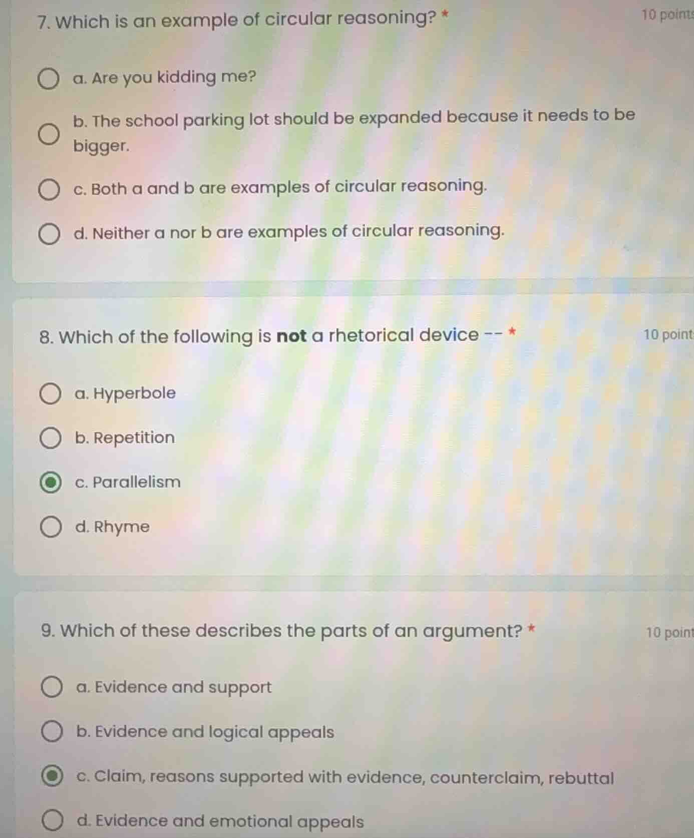 7. which is an example of circular reasoning? * a. are you kidding me? …