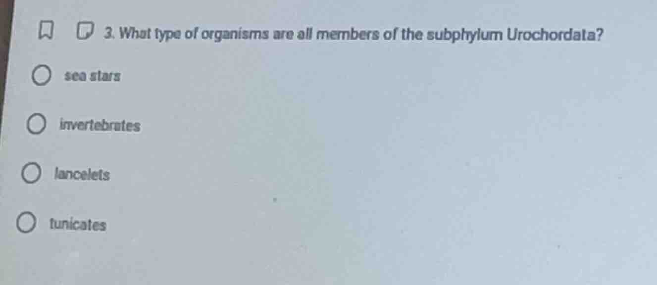 3. what type of organisms are all members of the subphylum urochordata?…
