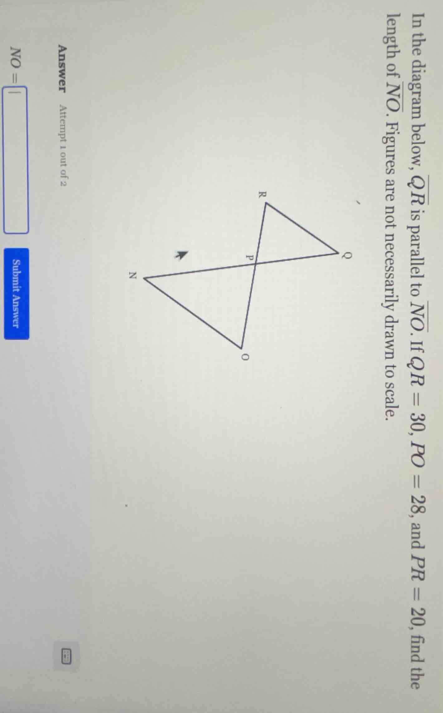 in the diagram below, (overline{qr}) is parallel to (overline{no}). if …