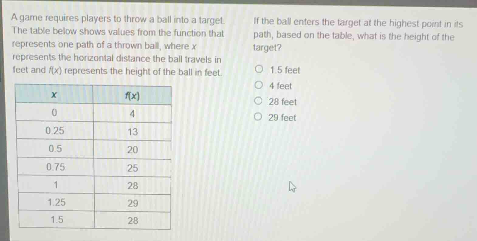 a game requires players to throw a ball into a target. the table below …