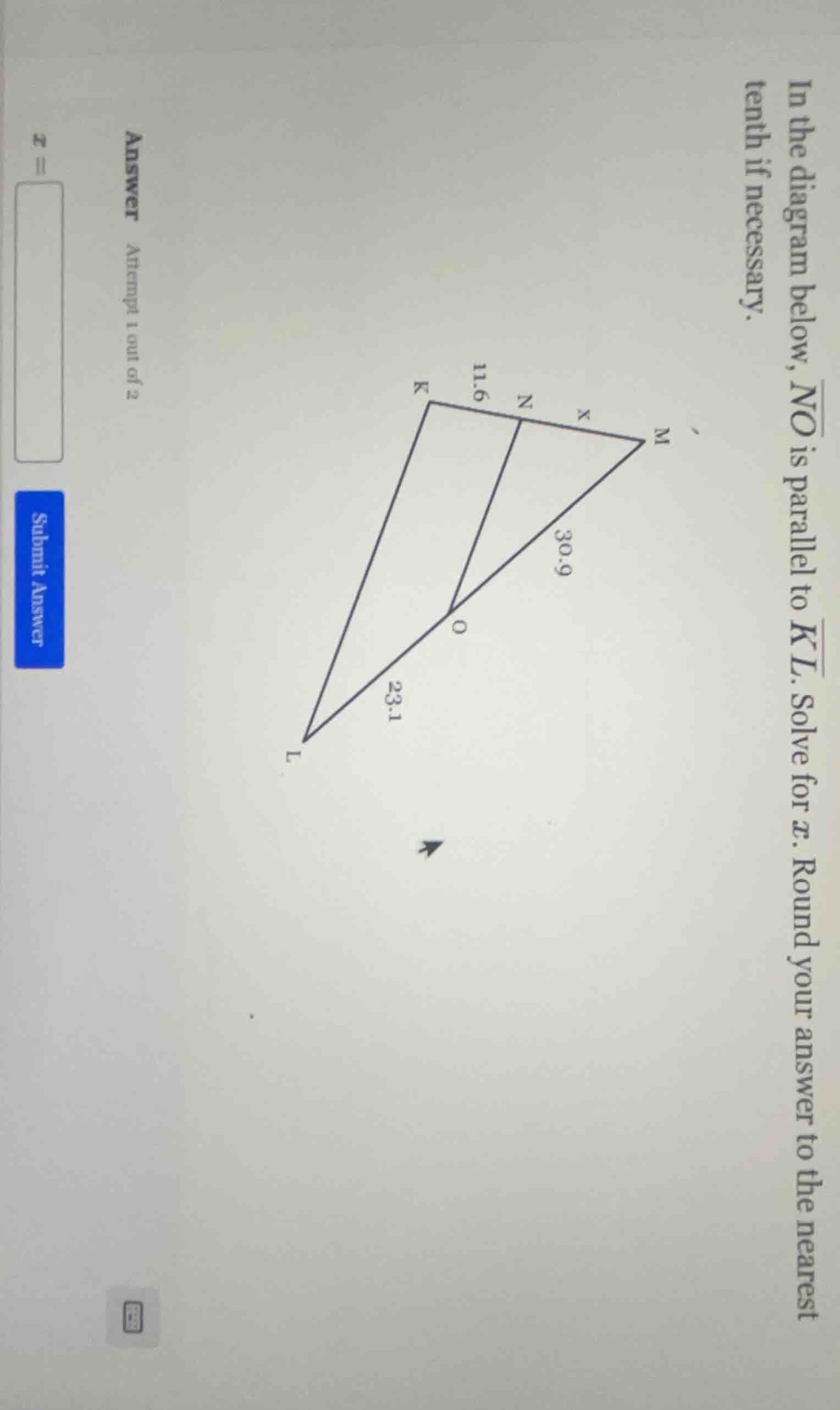 in the diagram below, (overline{no}) is parallel to (overline{kl}). sol…