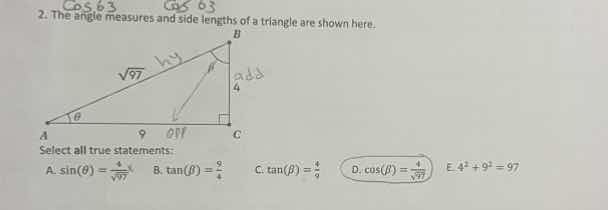 2. the angle measures and side lengths of a triangle are shown here. se…