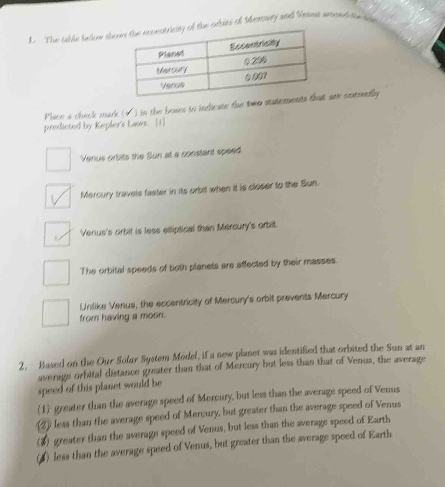 1. the table below shows the eccentricity of the orbits of mercury and …