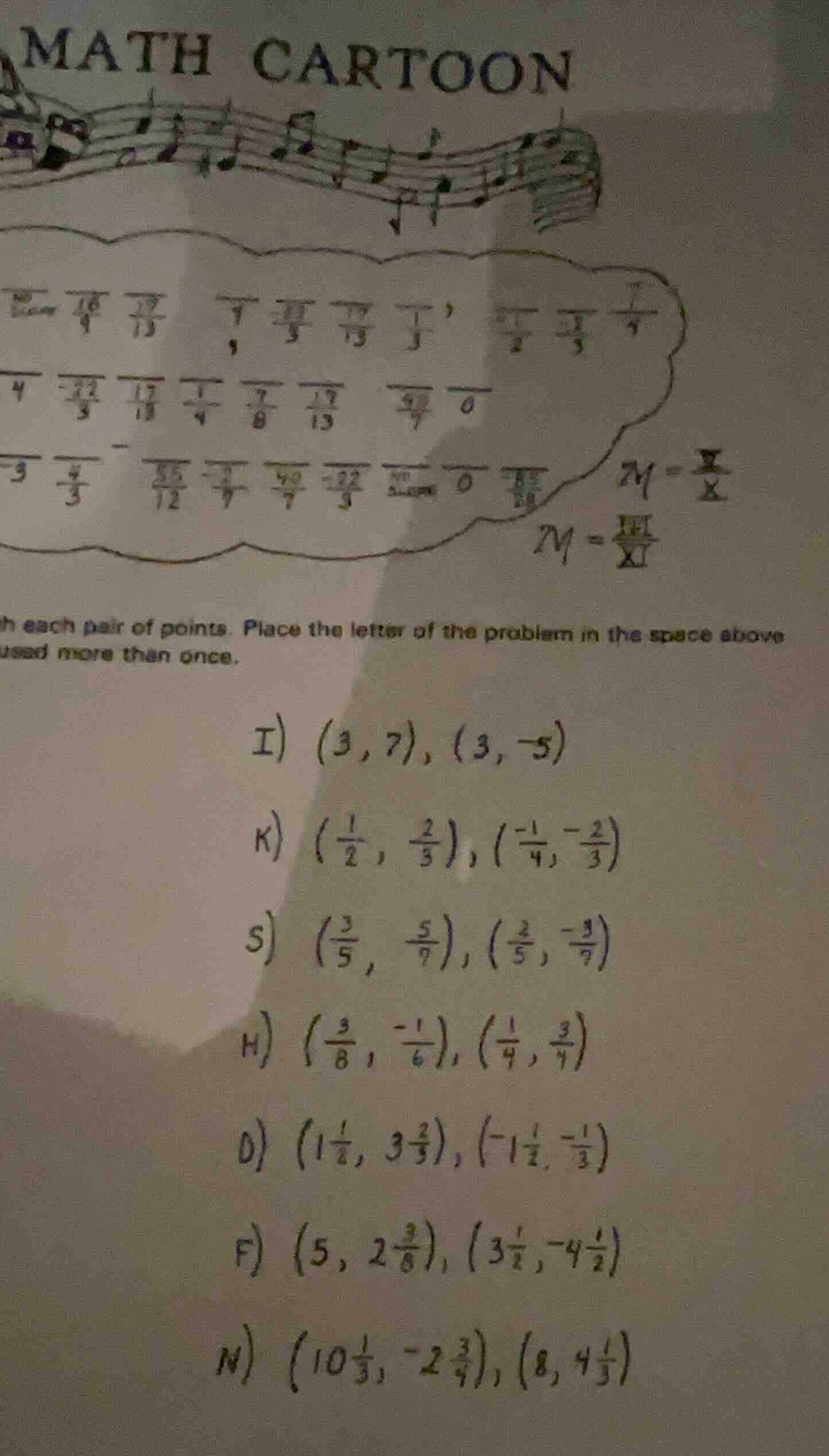 math cartoon each pair of points. place the letter of the problem in th…