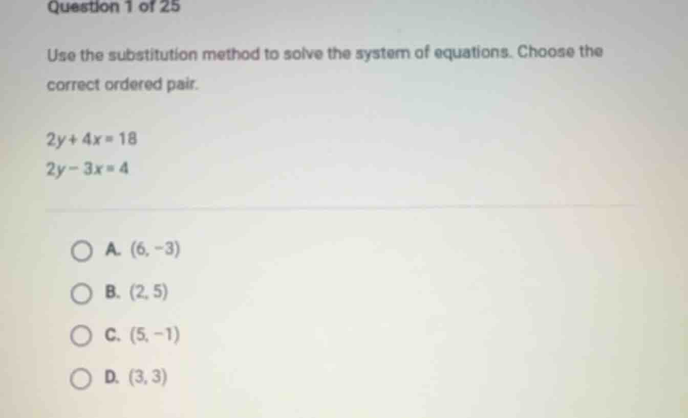 question 1 of 25 use the substitution method to solve the system of equ…