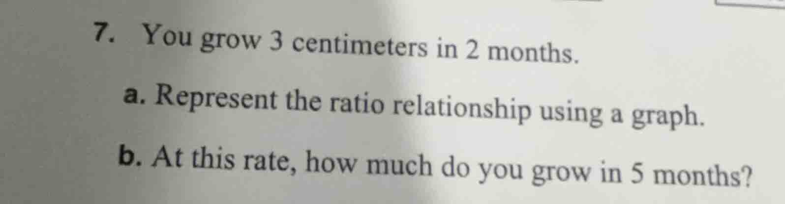 7. you grow 3 centimeters in 2 months. a. represent the ratio relations…