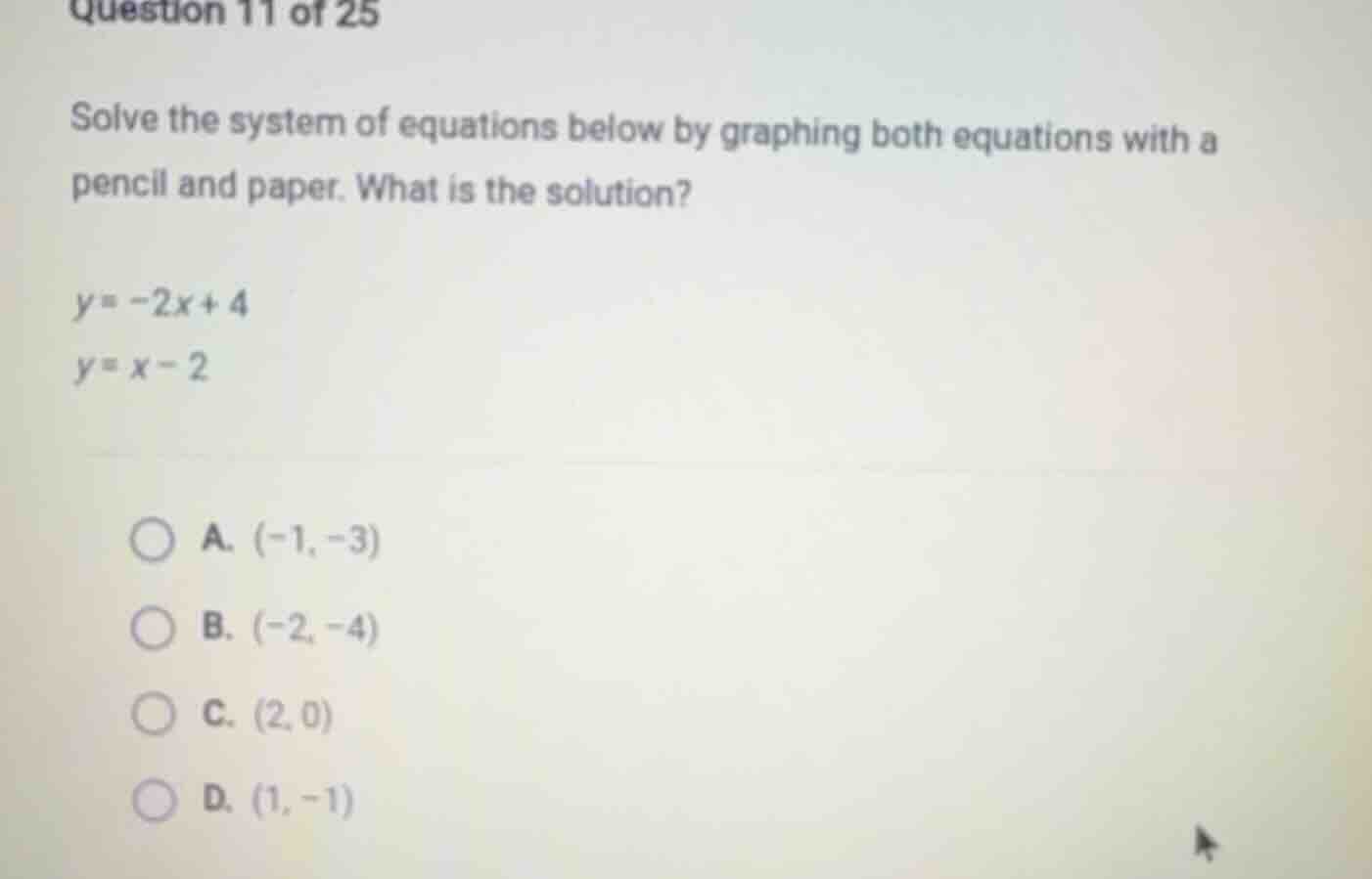 question 11 of 25 solve the system of equations below by graphing both …