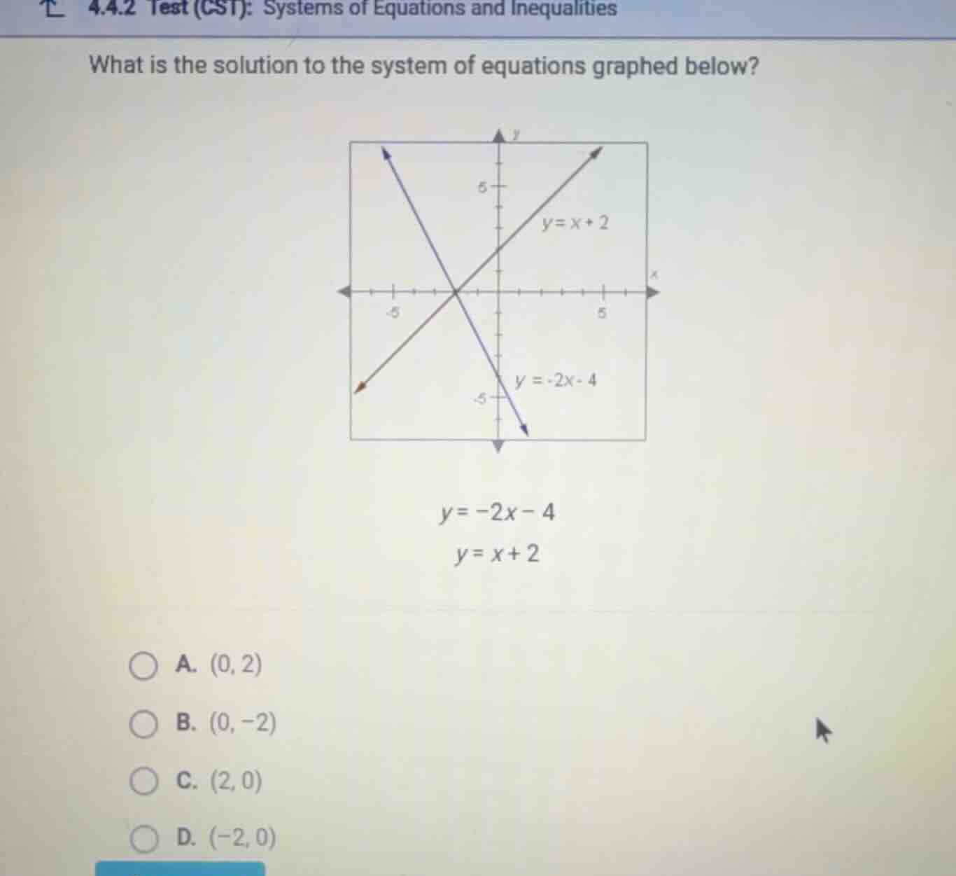 4.4.2 test (cst): systems of equations and inequalities what is the sol…