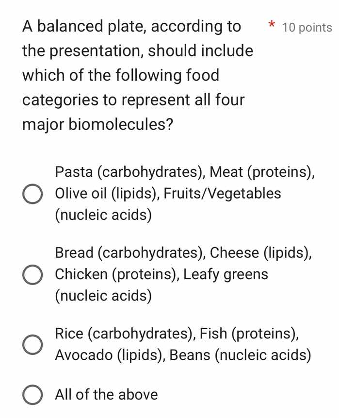 a balanced plate, according to the presentation, should include which o…