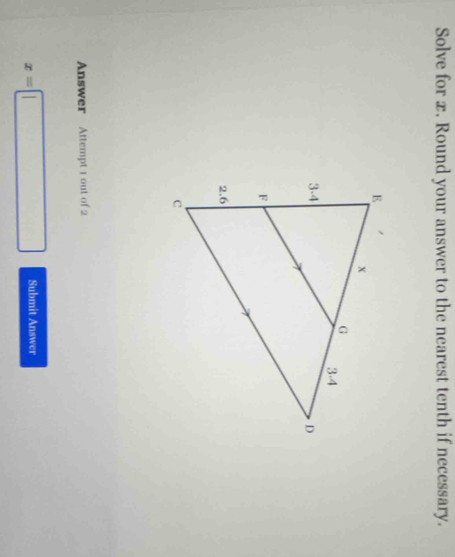 solve for x. round your answer to the nearest tenth if necessary. answe…