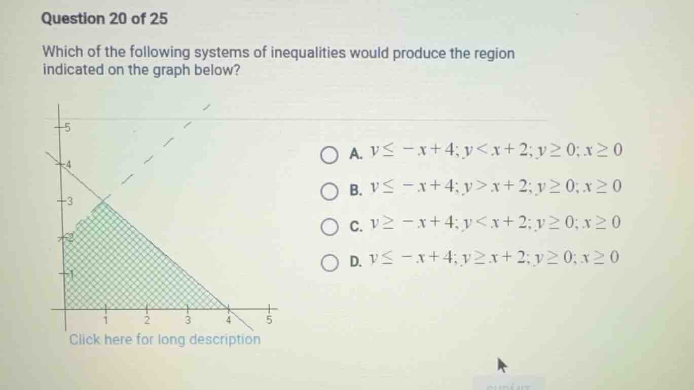 question 20 of 25 which of the following systems of inequalities would …
