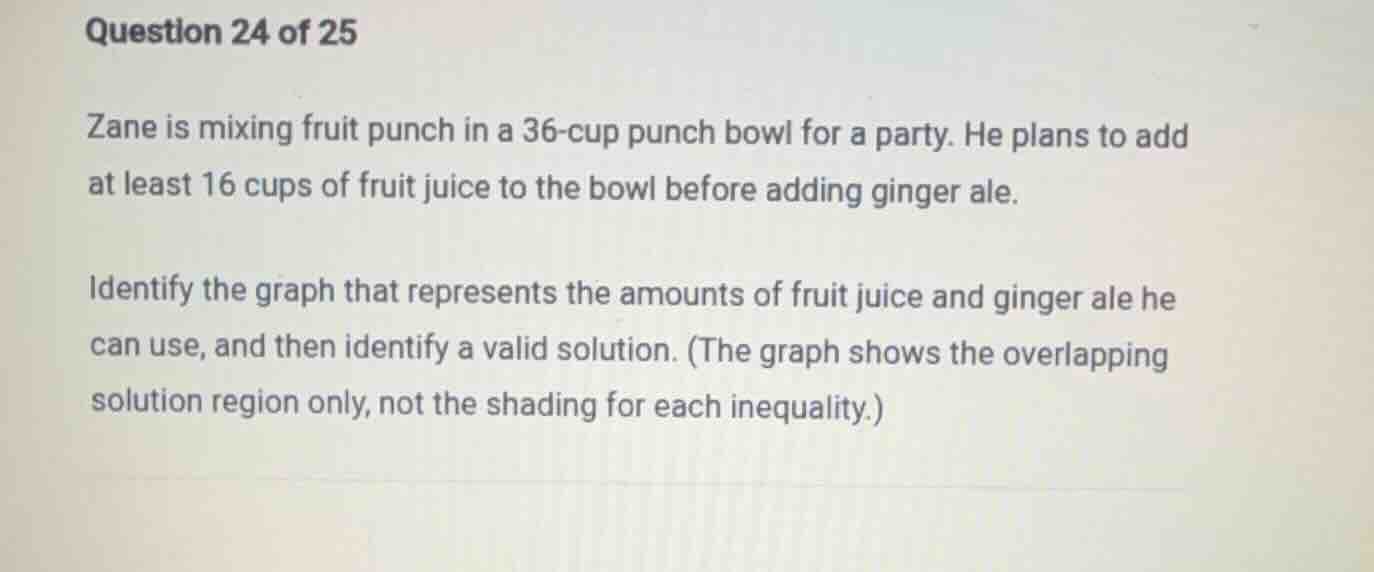 question 24 of 25 zane is mixing fruit punch in a 36 - cup punch bowl f…