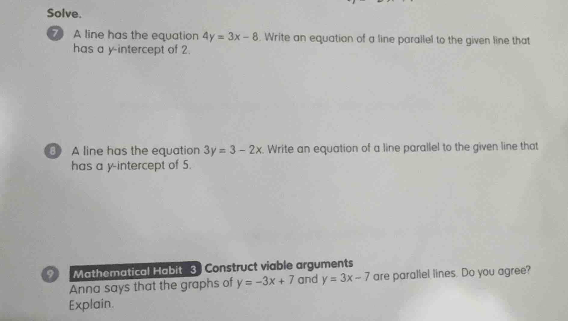 solve. 7 a line has the equation $4y = 3x - 8$. write an equation of a …