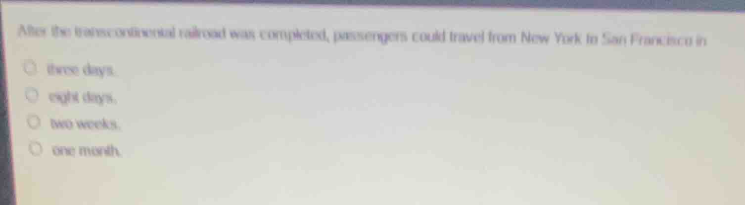 after the transcontinental railroad was completed, passengers could tra…