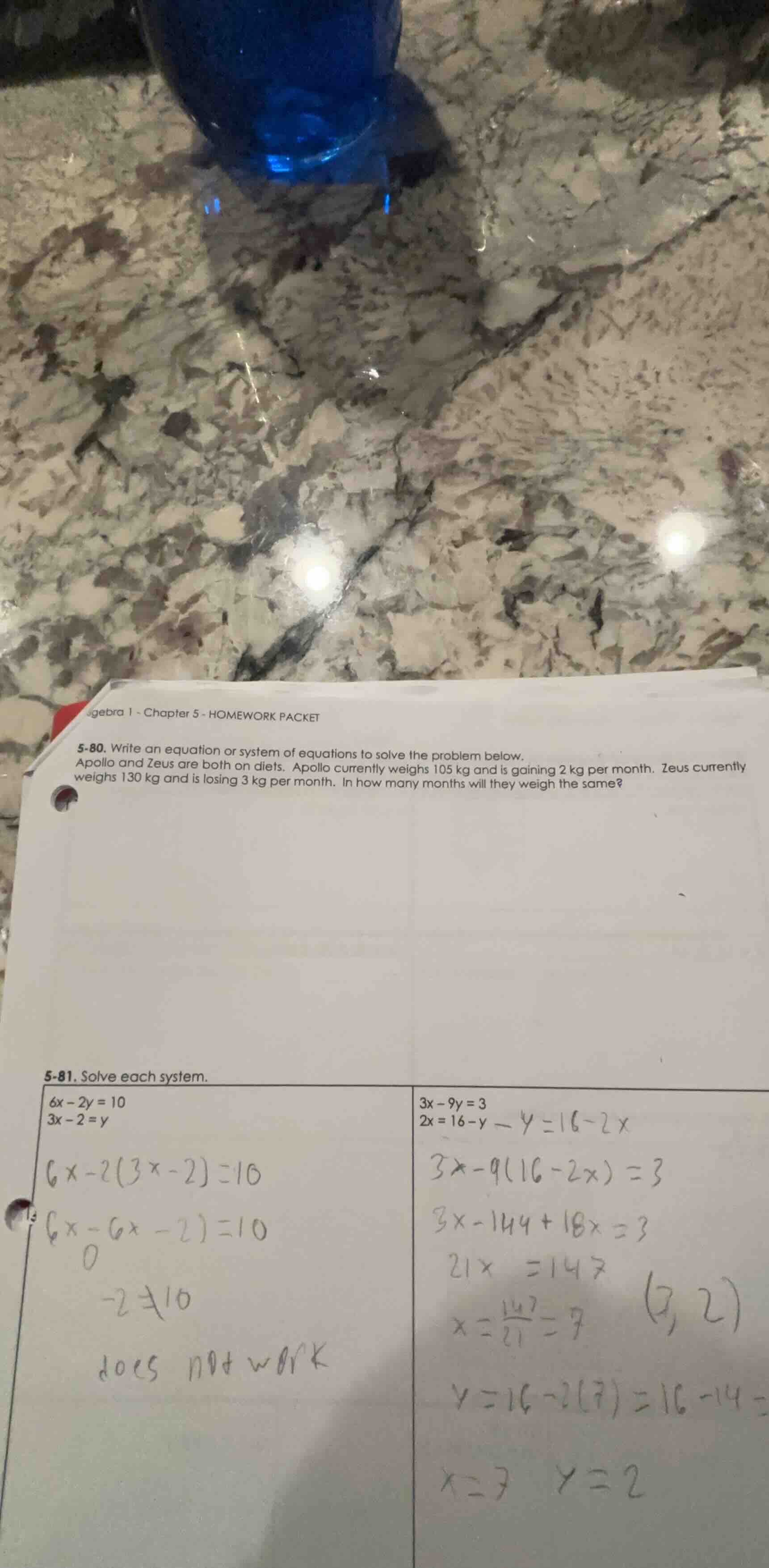 algebra 1 - chapter 5 - homework packet 5-80. write an equation or syst…