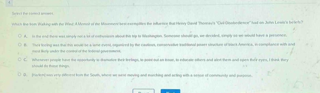 select the correct answer. which line from walking with the wind: a mem…