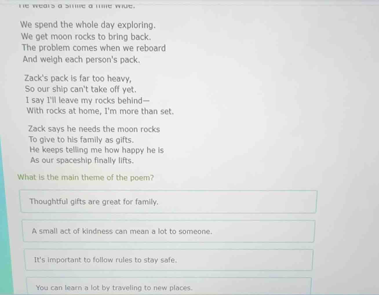 we spend the whole day exploring. we get moon rocks to bring back. the …