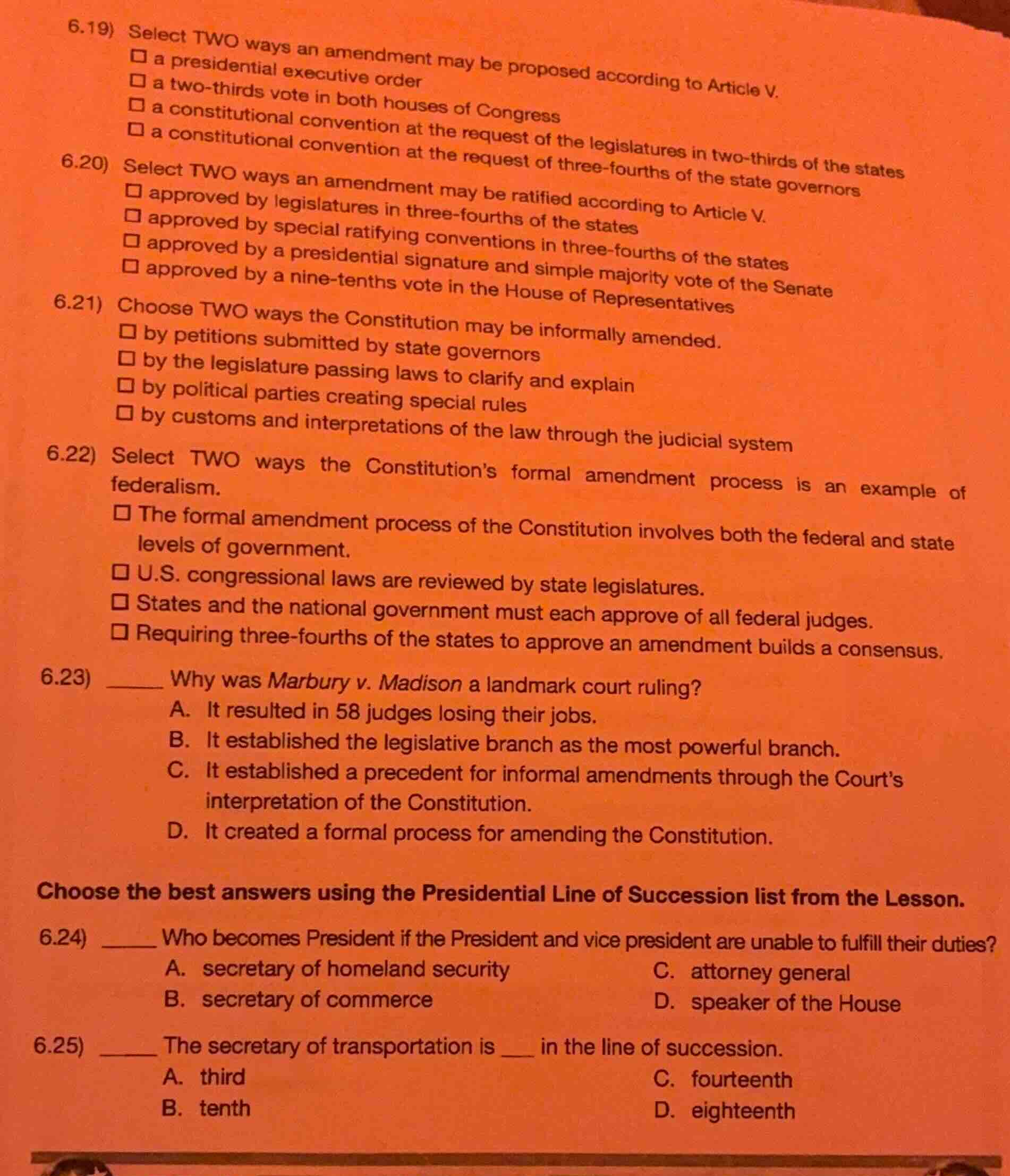 6.19) select two ways an amendment may be proposed according to article…