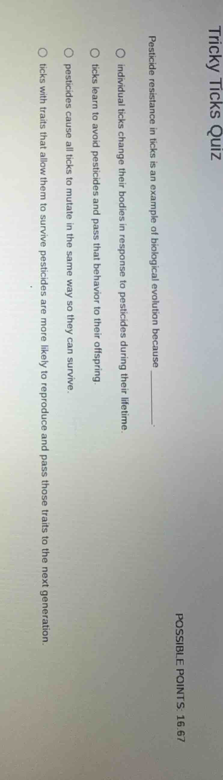 tricky ticks quiz pesticide resistance in ticks is an example of biolog…