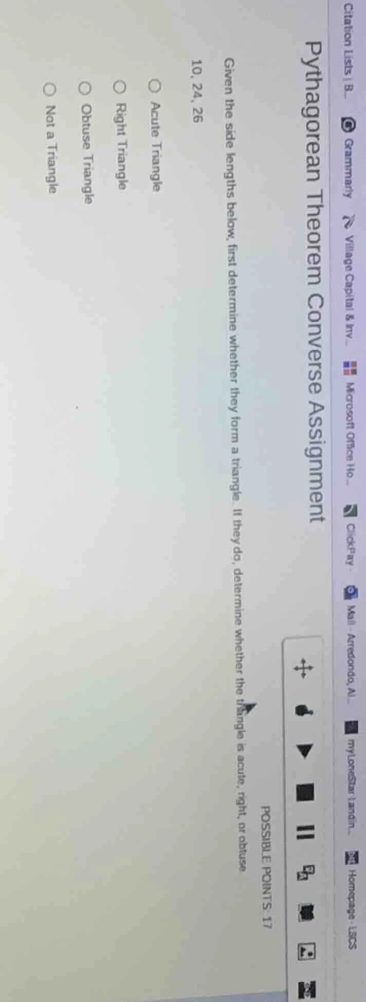 pythagorean theorem converse assignment given the side lengths below, f…