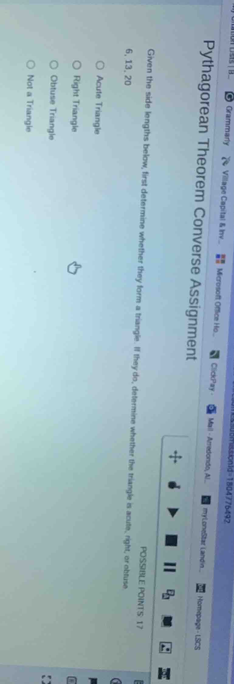 pythagorean theorem converse assignment given the side lengths below, f…